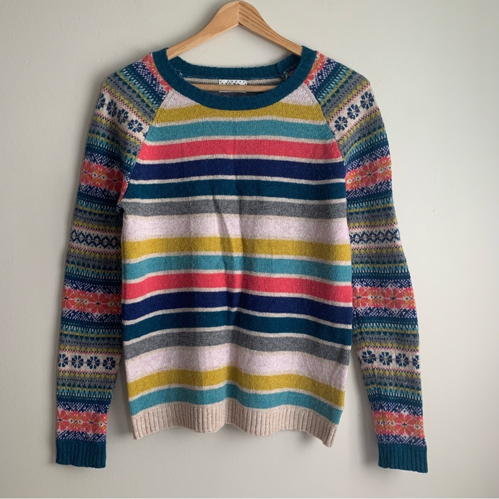 Heyton Multicolour Striped Fair Isle Merino Wool Sweater Size S